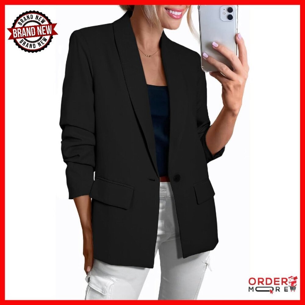 Long Sleeve Blazer Slim Fit Open Front Professional Office Jacket